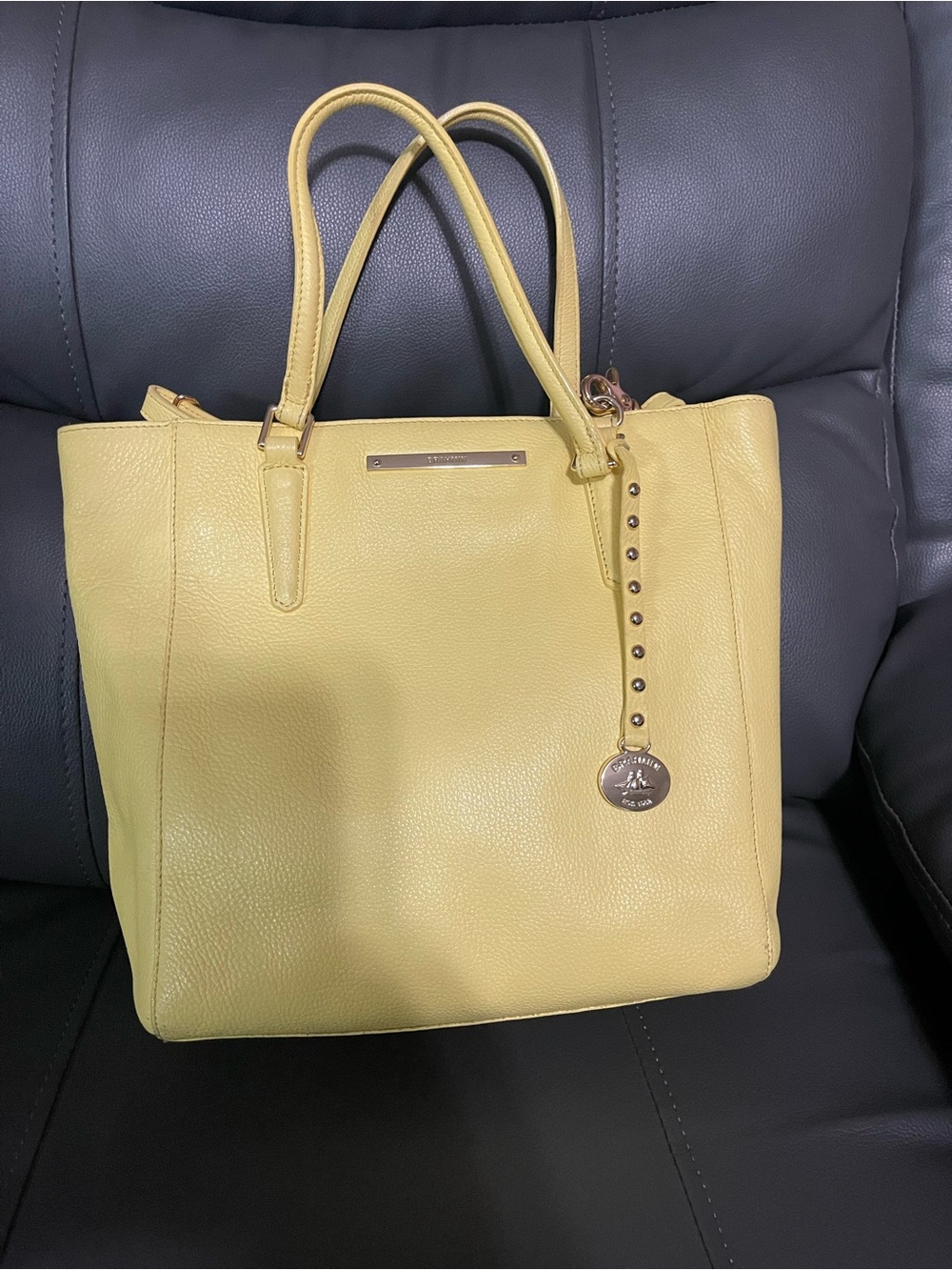 Brahmin Lemon Yellow Leather Tote with Pendant